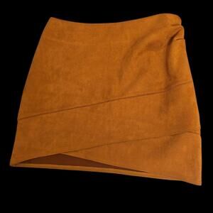 Tan / Light Brown Faux Suede Wrap Mini Skirt By Harper Wren Size M Chic Comfort